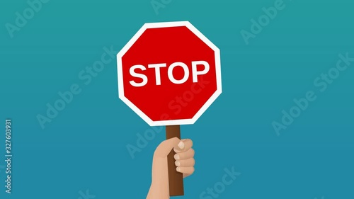 Panneau de signalisation stop à la main (fond bleu,fond blanc, transparence et couche alpha) photo