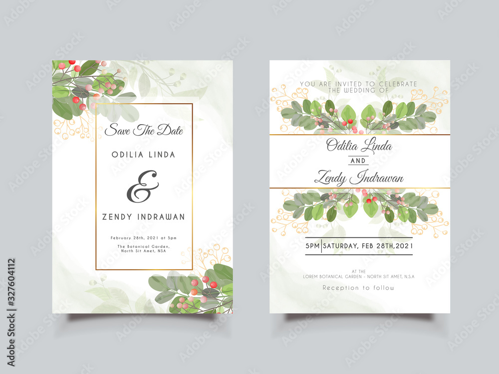 wedding invitation cards with beautiful flower vector