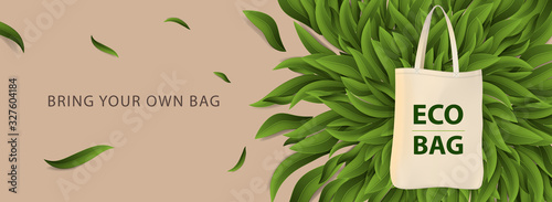 Pollution problem concept. Say no to plastic bags, bring your own textile bag. Vector illustration.