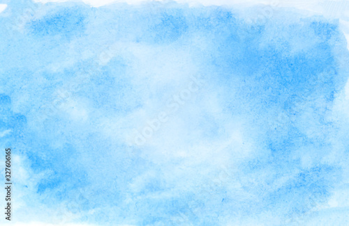 Watercolor illustration art abstract light blue color texture background, clouds and sky pattern. Watercolor stain hand paint cloudy pattern on watercolor paper
