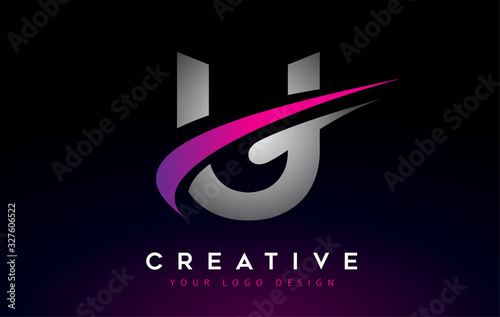 Creative U Letter Logo Design with Swoosh Icon Vector.