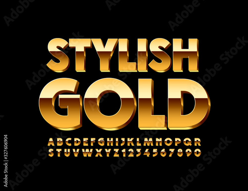 Vector Stylish Gold Alphabet Letters and Numbers. Shiny luxury Font