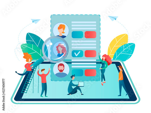 vector illustration recruiting online filling and studying profiles