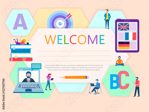 vector illustration diploma of language courses concept online education