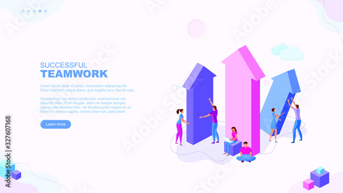 Trendy flat illustration. Successful teamwork page concept. Office workers planing business mechanism, analyze business strategy and exchange ideas.Template for your design works. Vector graphics.