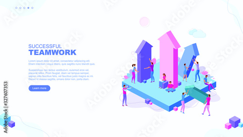Trendy flat illustration. Successful teamwork page concept. Office workers planing business mechanism, analyze business strategy and exchange ideas.Template for your design works. Vector graphics.