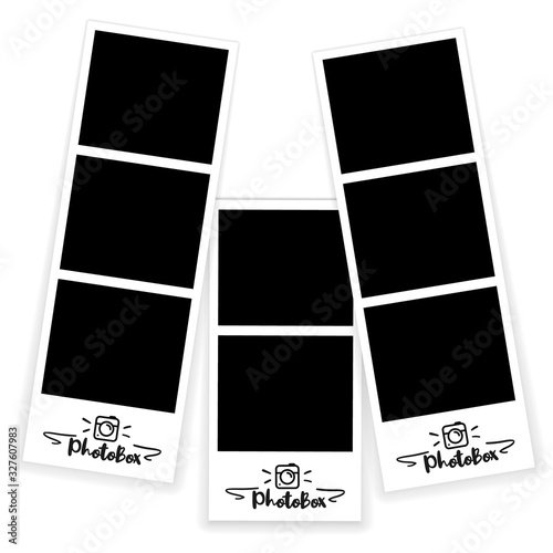 Photo booth picture frames. Vintage snapshots, instant photos and photographs strips. Photo box snapshot, photography picture card mockup isolated vector illustration icons set
