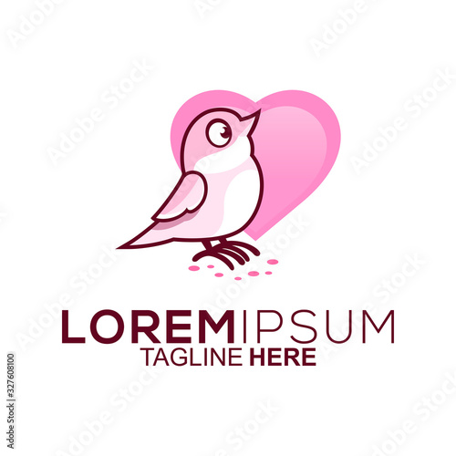 pink love bird logo design vector