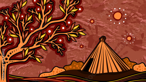 Aboriginal art vector painting depicting nature