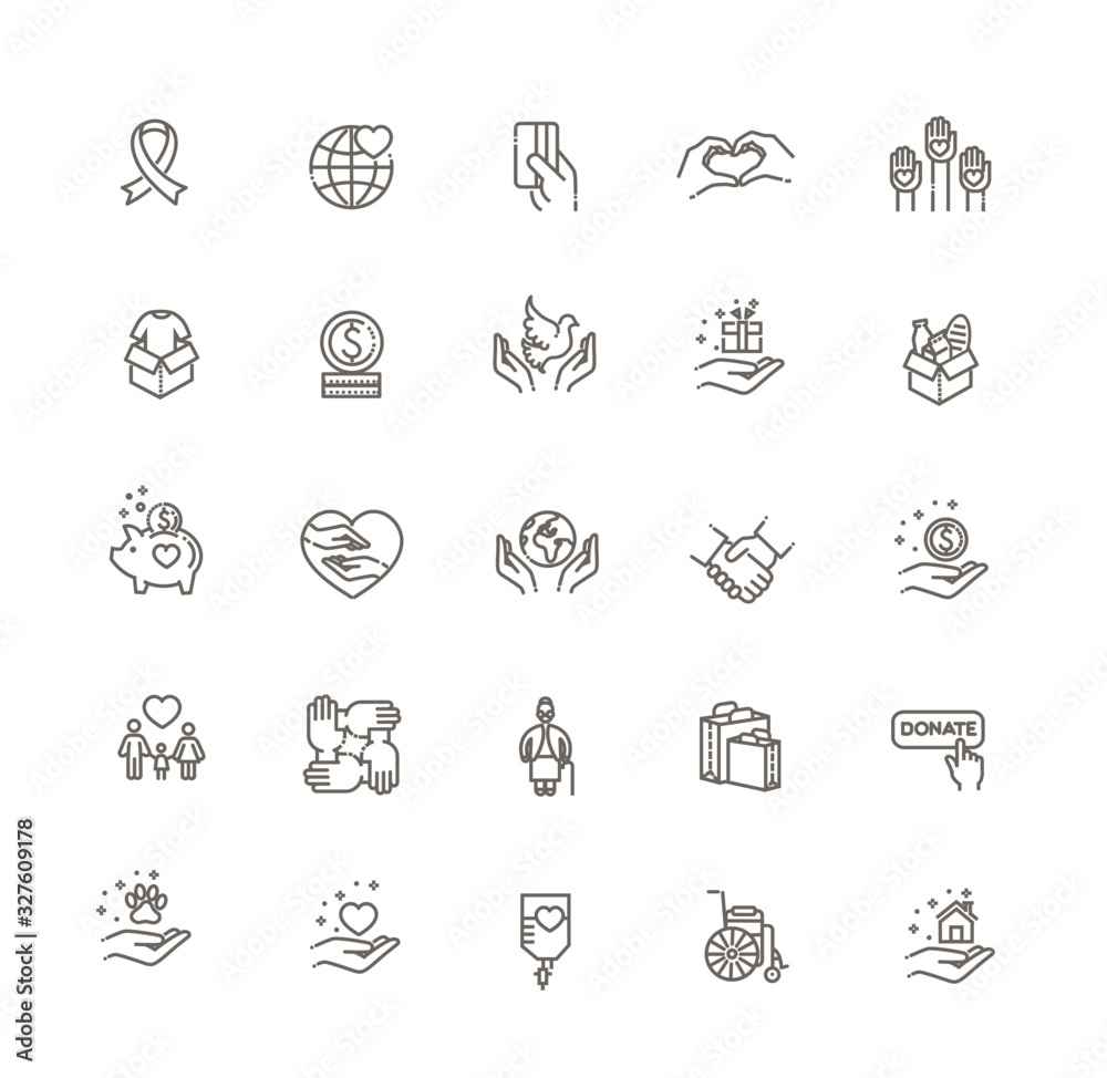 Charity - modern vector line design icons and pictograms set. Charity - modern vector line design icons and pictograms set.