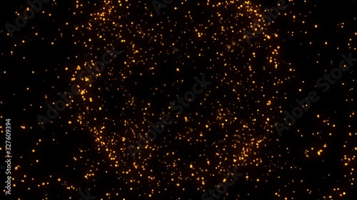4K Beautiful particles explosion on  black background. Explosion gold lights sparkles. Glowing light explodes. Sparkles fire and explosion concept idea wallpaper. Rising flame background.