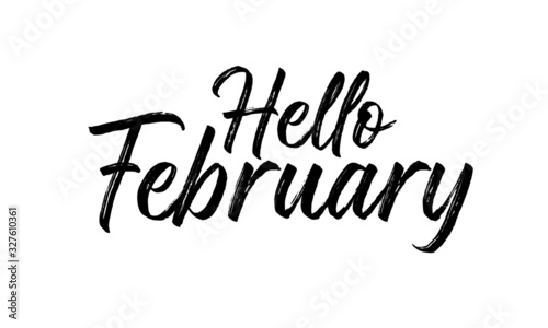 Hello February Inspirational lettering black color  isolated on white background. Vector illustration for posters   banners  flyers  stickers  cards and more. Vector illustration. EPS10.