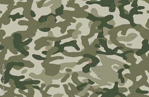 Camouflage pattern background seamless vector illustration. Classic clothing style masking camo repeat print. Green colors forest texture. 