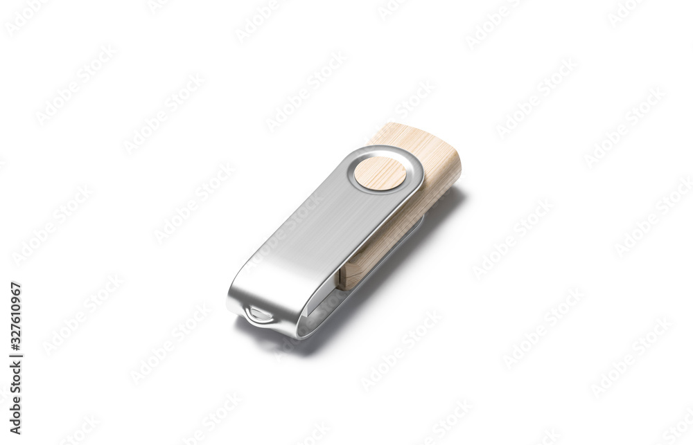 Blank wood closed usb stick with silver cap mockup, isolated Blank wood closed usb stick with silver cap mockup, isolated