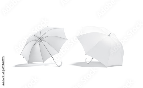 Blank white open umbrella mockup lying, inside and side