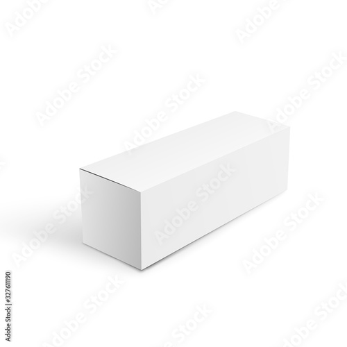 Blank white cosmetic, medical or product boxes isolated. Packaging mockups rectangular, long for design or branding. Vector illustration