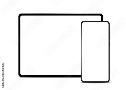 Modern devices mockups with blank screens. Tablet computer and smartphone. Vector illustration