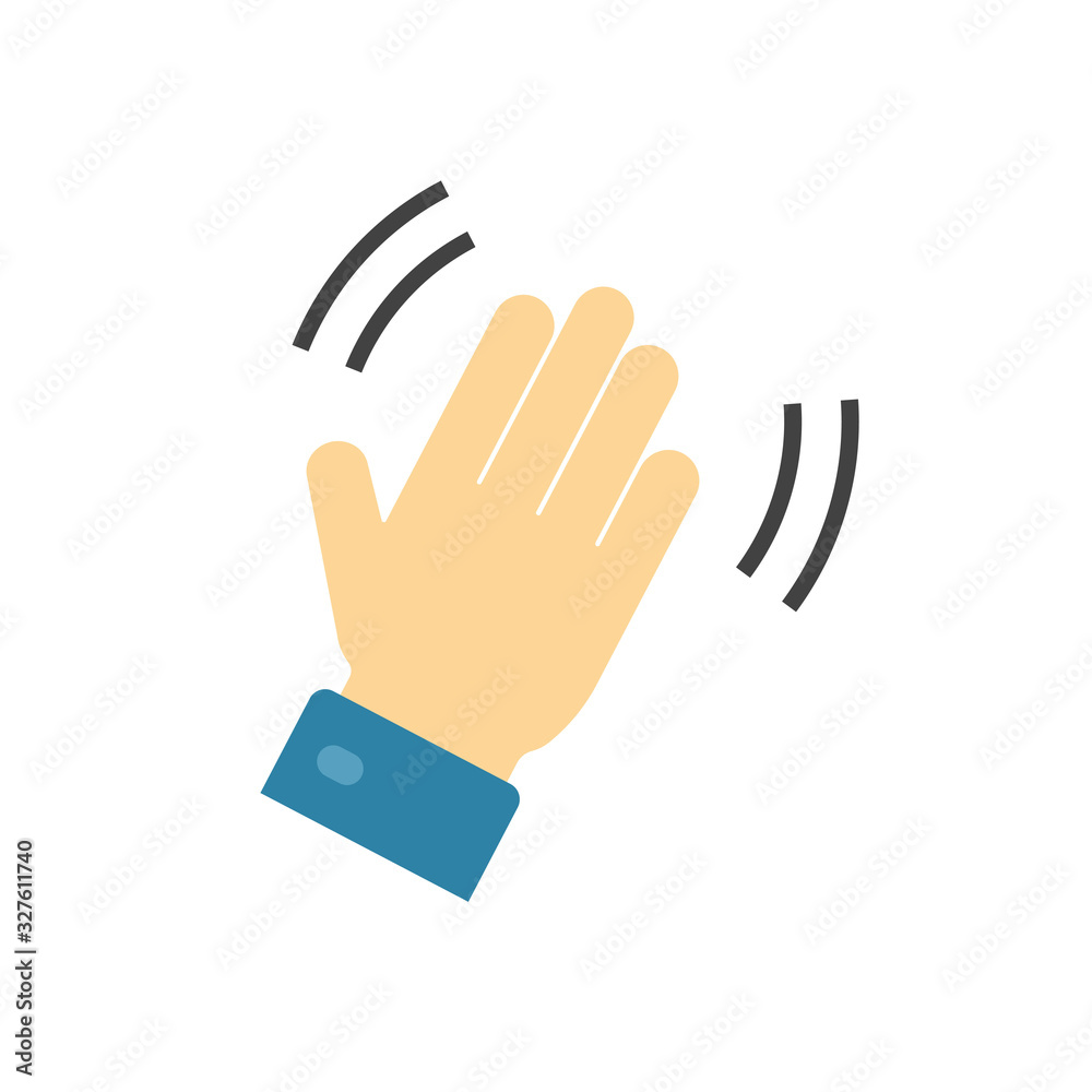 Hello and hi hand icon or bye waving gesture palm symbol for emoji or emoticon vector flat cartoon pictogram, illustration of goodbye or welcome hey web icon for chat isolated modern design image Hello and hi hand icon or bye waving gesture palm symbol for emoji or emoticon vector flat cartoon pictogram, illustration of goodbye or welcome hey web icon for chat isolated modern design image