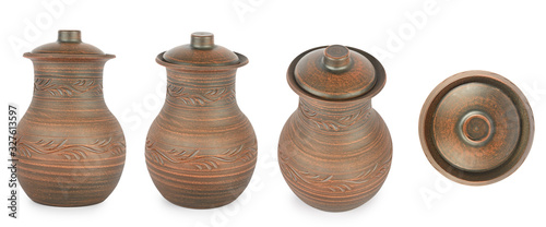 Set of jugs with lid from different angles Isolated on white