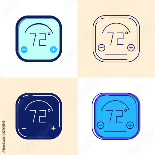Smart thermostat icon set in flat and line style