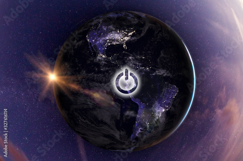 Fototapeta Naklejka Na Ścianę i Meble -  Planet Earth with Power button - On/Off switch. Earth hour/day event. Elements of this image are furnished by NASA.