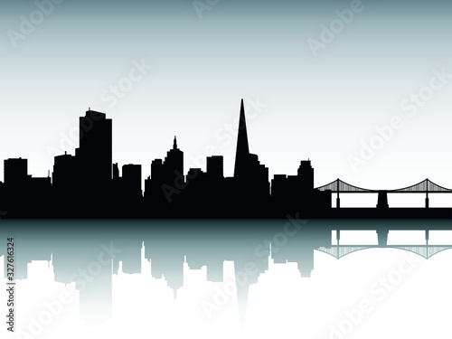 Vector Illustration of the Silhouette Skyline Panorama of San Francisco California