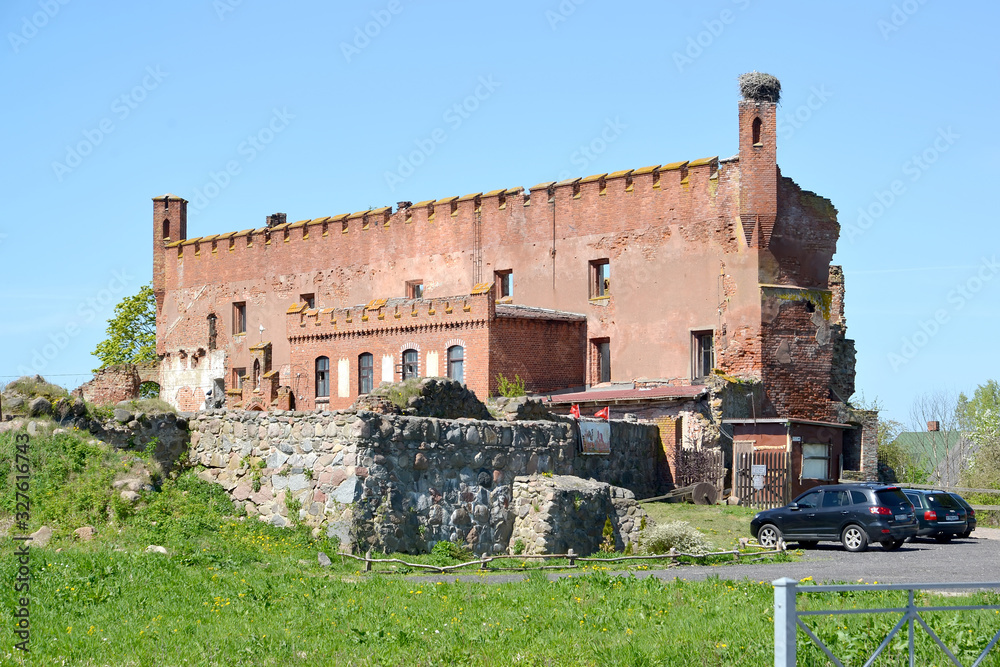 Fototapeta premium KALININGRAD REGION, RUSSIA. View of the fortress walls of Shaaken Castle, 13th century