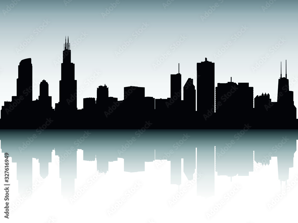 Vector Illustration of the Silhouette Skyline Panorama of Chicago Illinois