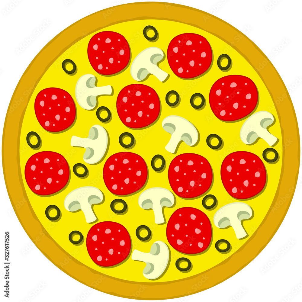 round meat pizza on a white background, vector round meat pizza on a white background, vector