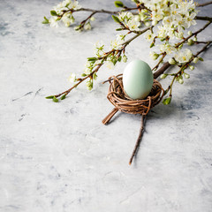 Easter composition on grey concrete backgrount