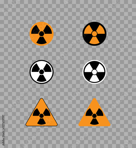  Radiation sign, Biohazard sign, Toxic sign. Biological contamination icon. Character set. Vector, Flat