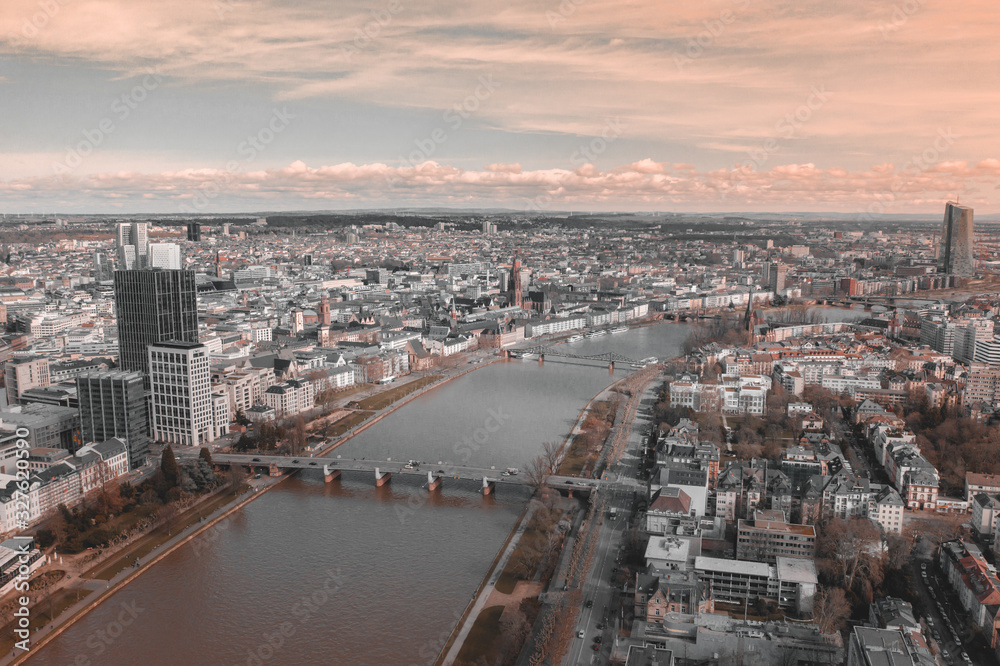  Frankfurt am Main Germany aerial view with drone. 02.03.2020 Frankfurt am Main Germany.