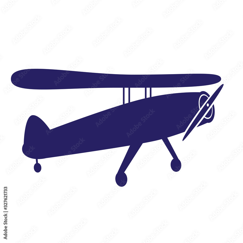 Aircraft silhouette with propeller isolated on white background for design, flat single vector stock illustration with retro airplane Aircraft silhouette with propeller isolated on white background for design, flat single vector stock illustration with retro airplane