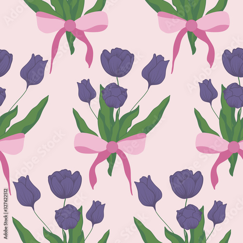 purple tulip bouquet in a seamless pattern design