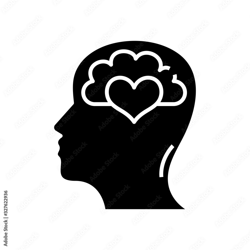 Love thoughts black icon, concept illustration, vector flat symbol, glyph sign. Love thoughts black icon, concept illustration, vector flat symbol, glyph sign.