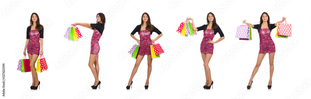 Woman with shopping bags isolated on white Woman with shopping bags isolated on white