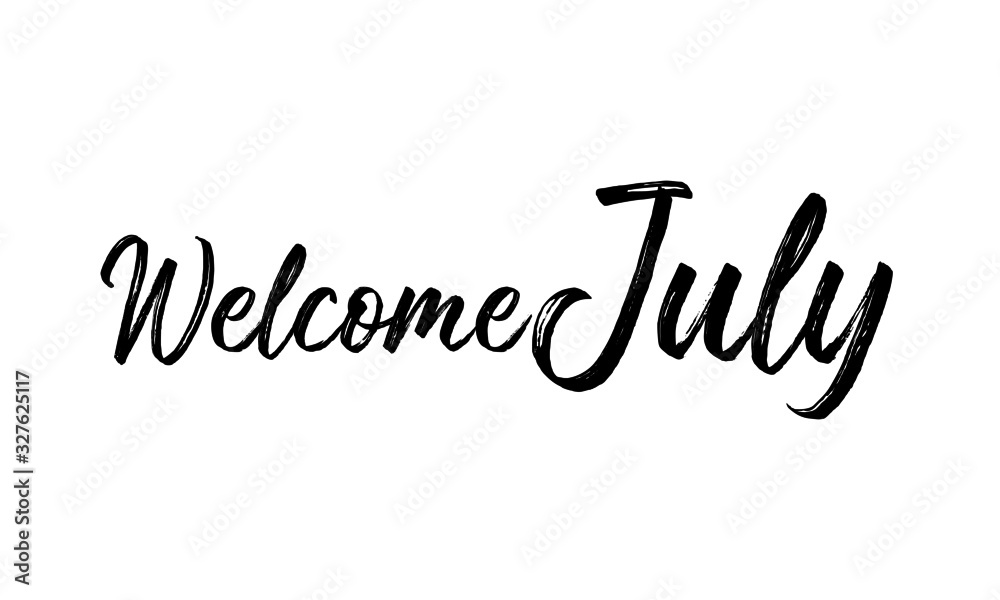 Welcome July Inspirational lettering black color, isolated on white background. Vector illustration for posters, banners, flyers, stickers, cards and more. Vector illustration. EPS10. Welcome July Inspirational lettering black color, isolated on white background. Vector illustration for posters, banners, flyers, stickers, cards and more. Vector illustration. EPS10.