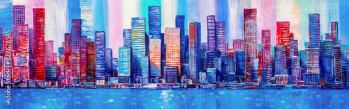Artistic painting of skyscrapers.Abstract style. Cityscape panorama..