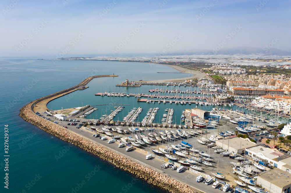 Aerial view of the Harbour  of Almerimar Spain on a sunny day 
