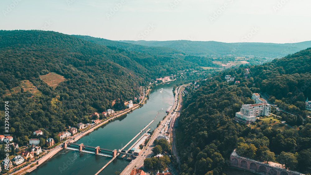 Aerial View of Heidelberg Germany with Neckar River
