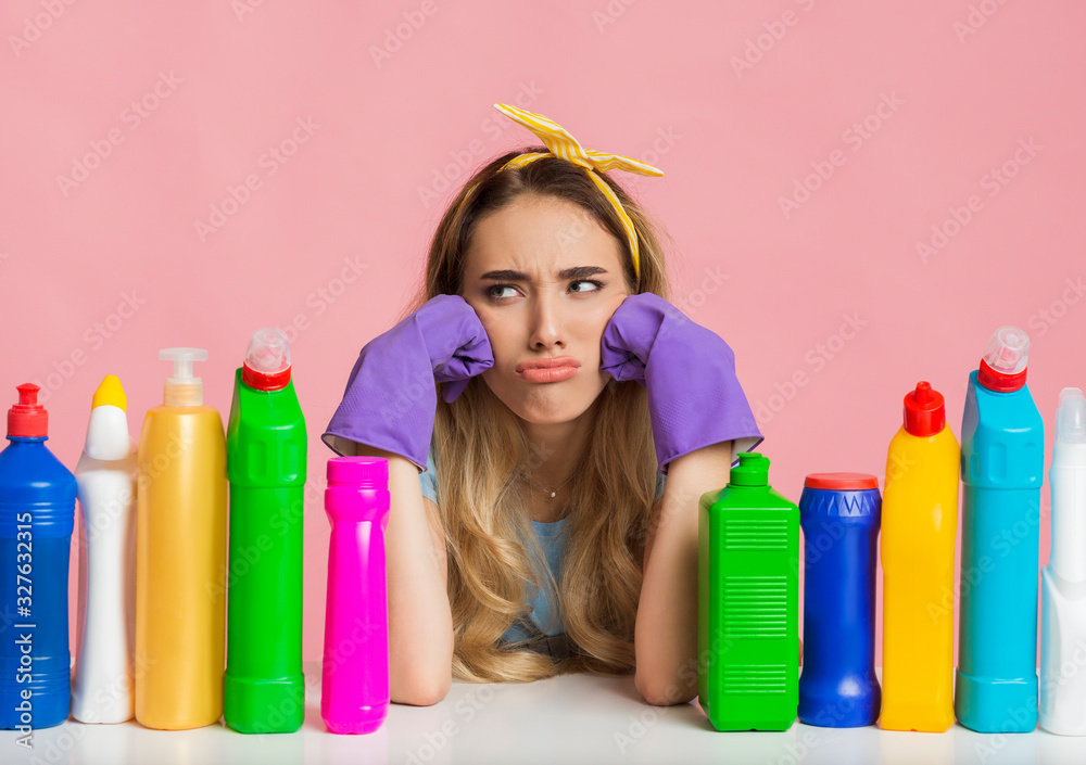 House cleaning again. Girl pouted lips displeased House cleaning again. Girl pouted lips displeased
