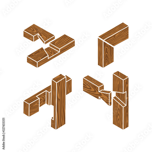Type of wood joint set Half Lap Dovetailed style, isolated on white background