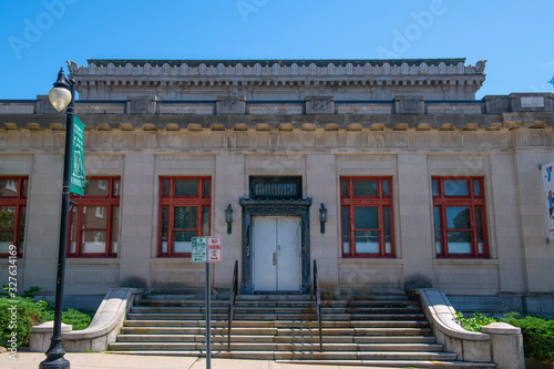 Historic Post Office building with mayan style in Main Street Historic District in downtown Woonsocket, Rhode Island RI, USA.