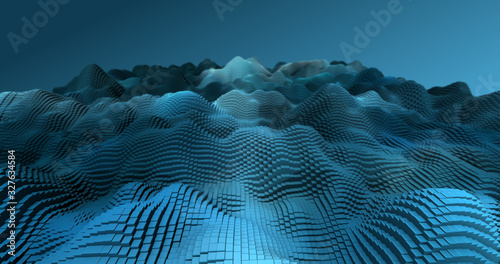 Abstract grid shape landscape background. 3D rendering