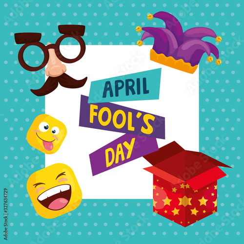 april fools day with hat buffoon and decoration vector illustration design