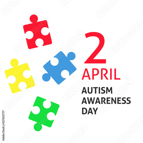 A square vector image with  puzzle elements for the autism awareness day. A template for a medicine flyer poster card design 