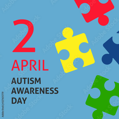 A square vector image with  puzzle elements for the autism awareness day. A template for a medicine flyer poster card design 