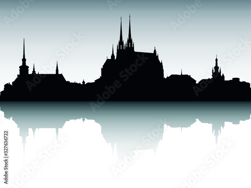 Vector Illustration of Panoramic Silhouette Skyline of Brno Czechia