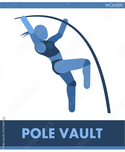 Pole vaulting pictogram. Woman jumping over a prop. Icon of sportswoman track and field. Women or girs athletics. International female summer sports. Symbolic image.  Vector isolated.