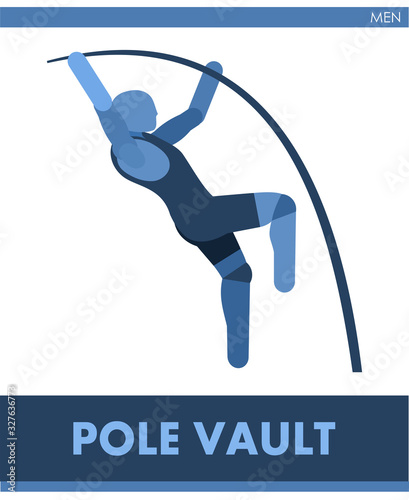 Pole vaulting pictogram. Man jumping over a prop. Icon of sportsman track and field. Men or boys athletics. International male summer sports. Symbolic image is one of a series.  Vector isolated.